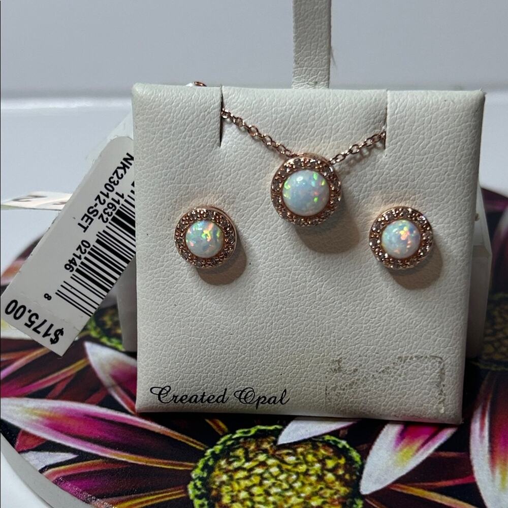 Opal necklace & Earrings set 18Kt rose gold over 925 Sterling silver #E158 NEW!